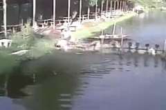 川に設置されてある機械に巻き込まれ激しく回転する男性