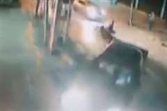 衝突を回避して対向車に撥ねられるライダー